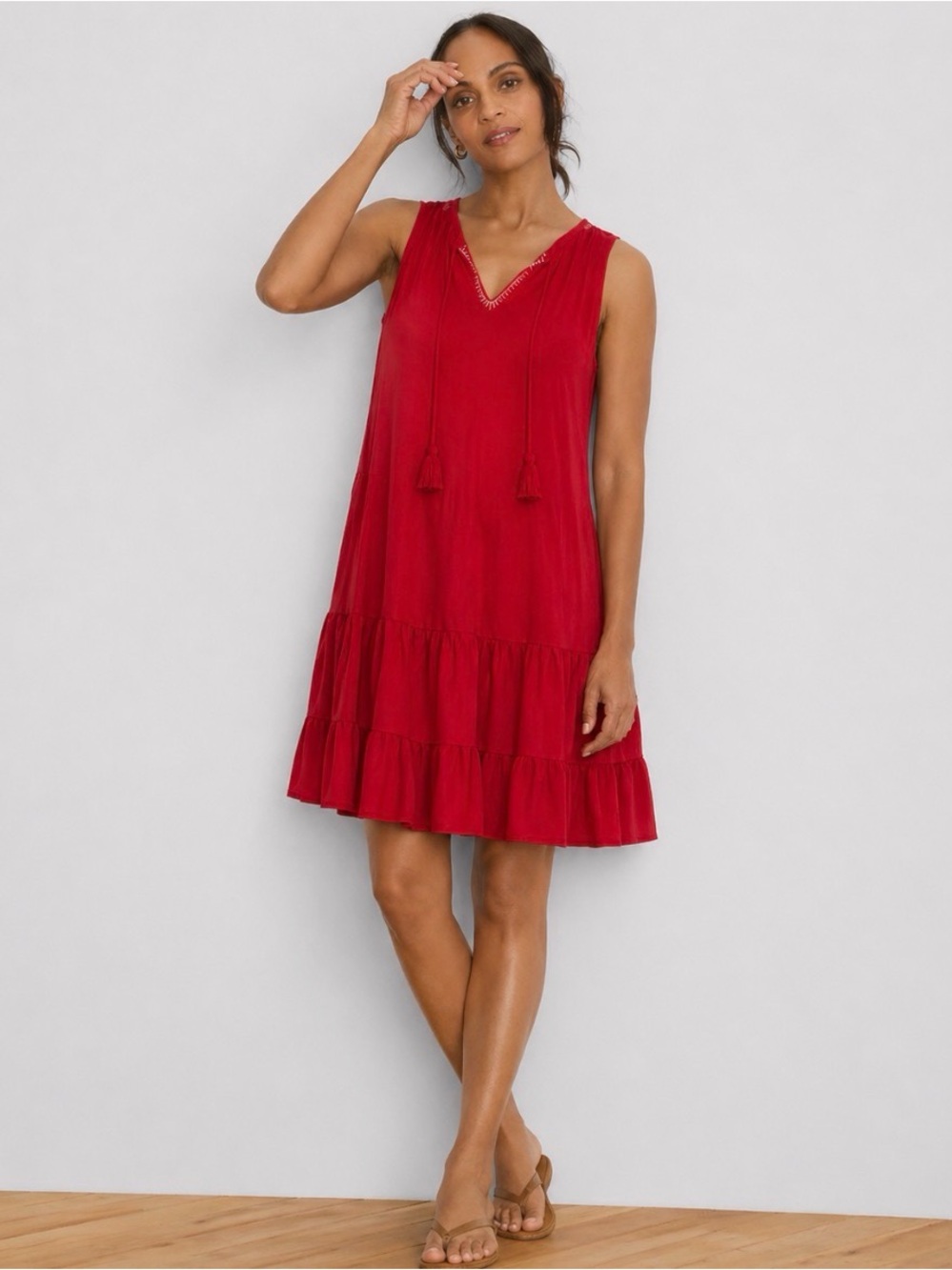NIC+ZOE Red Sleeveless Sun Dress Size Petite Large